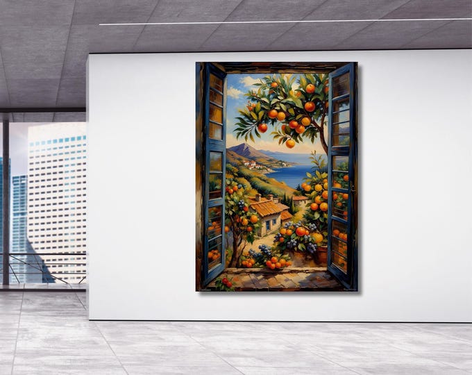 Henri Matisse Open Window Canvas Wall Art – Klimt Style Orange Sea Modern Decor