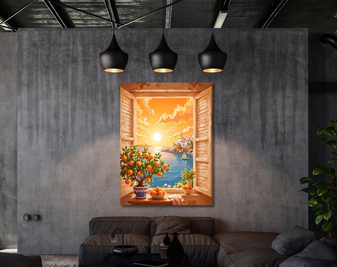 Matisse Style Orange Tree Canvas Print, Sunrise Window View