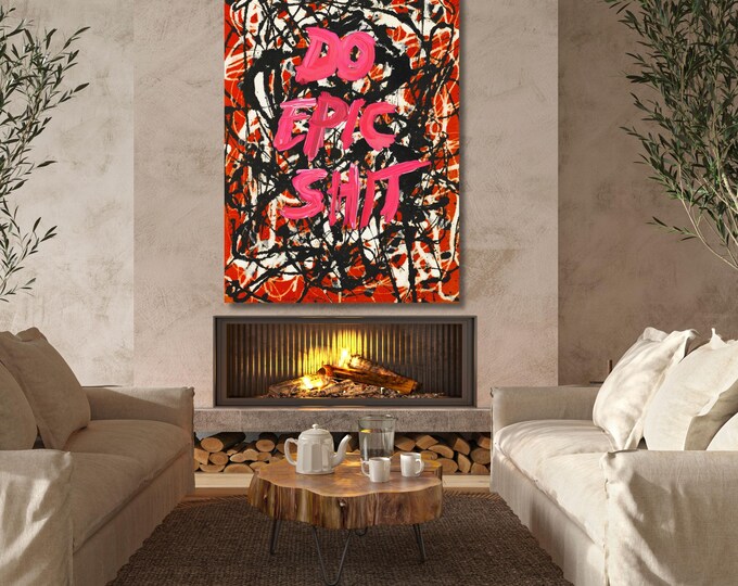Do Epic Shit Pollock Canvas, Abstract Boho Art (Terracotta Tones)