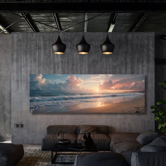 Sunset Panoramic Wall Art,Warm Sun Canvas Print,Minimalist Sunset Wall Decor,Boho Landscape Canvas, Nature Sun Art for Living Room Wall art