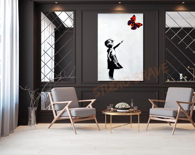 Banksy Butterfly Girl Canvas Art: Graffiti Street Art Decor