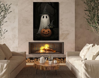 Halloween Entryway Canvas Wall Art, Spooky Haunted House Decor, Gothic Pumpkin Artwork, Holiday Wall Art for Home and Office ART