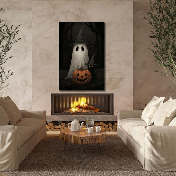 Halloween Entryway Canvas Wall Art, Spooky Haunted House Decor, Gothic Pumpkin Artwork, Holiday Wall Art for Home and Office ART