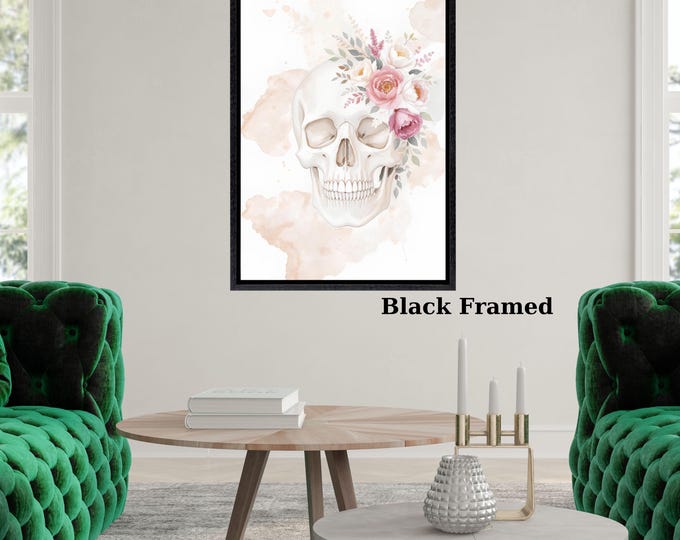 Watercolor Floral Skull Canvas Wall Art Boho Gothic Decor Colorful Skull Print for Bedroom Living Room Halloween or Alternative Home Style