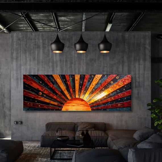 Sunrise Wood Look Wall Art Above Bed Decor Print Canvas Wood Long Sunlight Bedroom Wall Hanging Sunrise Sun Canvas Wall Office Print gift