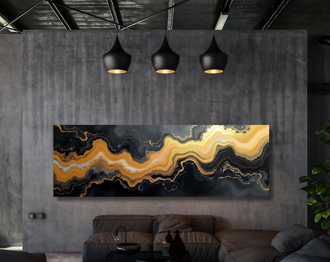 Abstract Marble Canvas: Black and Gold Minimalist Wall Art - Vintage Style