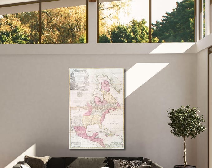Antique Map Canvas Art, Vintage Poster Print, Elegant Study Room Wall Decor