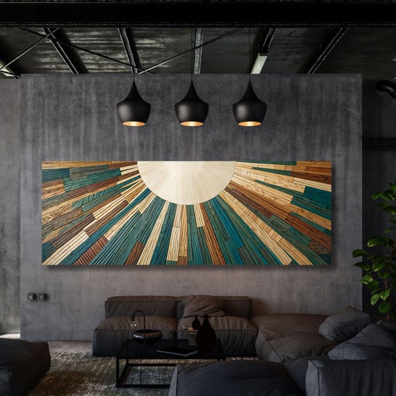 Boho Sun Panoramic Sun Canvas Art boho Decor for Above Bed Famous Minimalist Canvas Art,Retro Eclectic abstract Waves Abstract Sunset Art