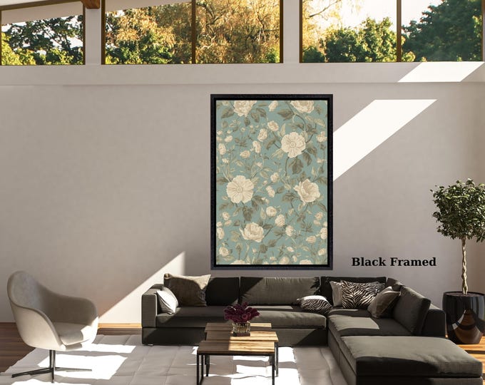 William Morris Style Botanical Canvas Art Print: Vintage Nature Greenery Decor (Framed)