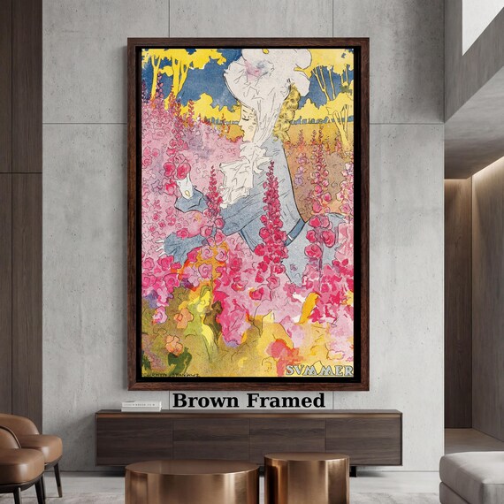 Summer (1907) by Penryn Stanlaws Canvas Wall Art, Elegant Woman in Flower Field Wall Decor