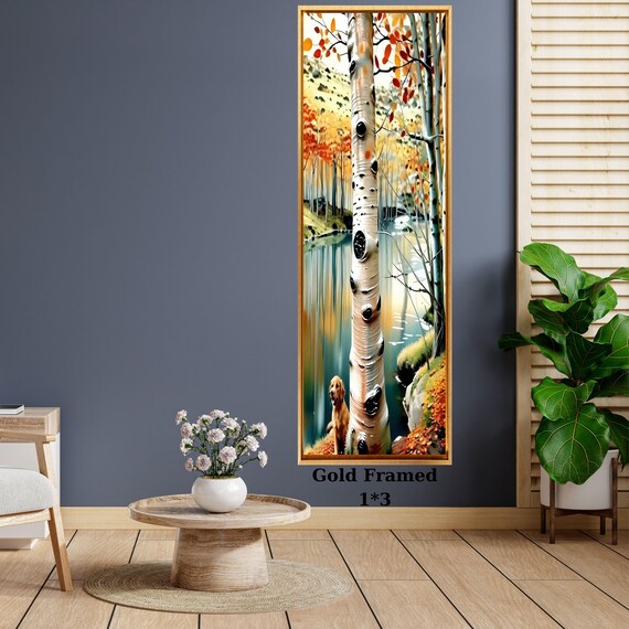 Tall Vertical Birch Tree Canvas Art, Modern Forest Wall Decor, hallway Art