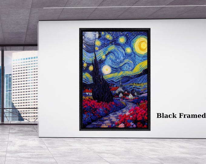 Klimt Style Moonlit Night Canvas, Starry Floral Landscape Wall Art, Mystical Nature Print, Full Moon Garden Canvas, Art Nouveau Decor art