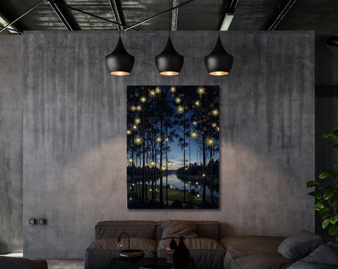 Gustav Klimt Canvas Print, Forest Lake with Lights Wall Art