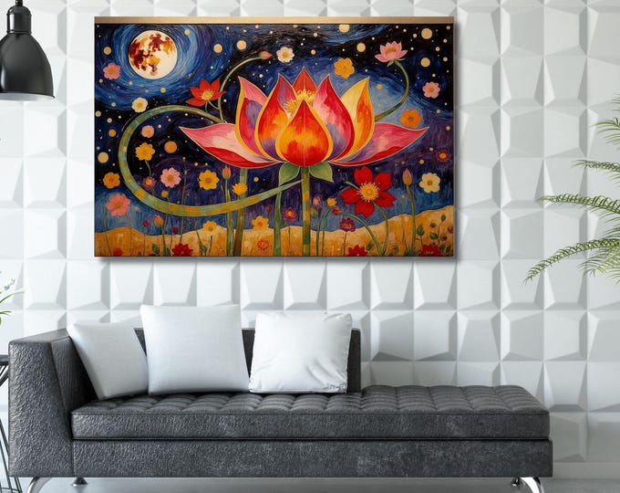 Lotus Flower Mandala Canvas Wall Art – Spiritual Tree of Life Decor Print