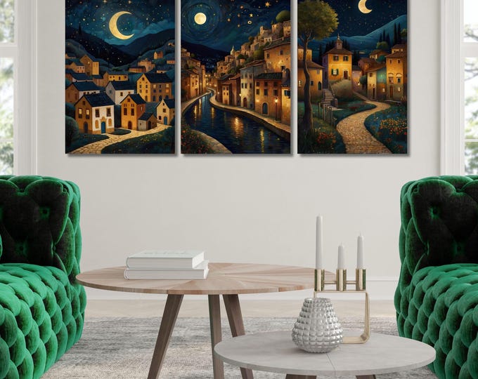 Set of 3 Gustav Klimt Canvas Prints, Kirche in Cassone, Houses in Unterach (Ready to Hang)