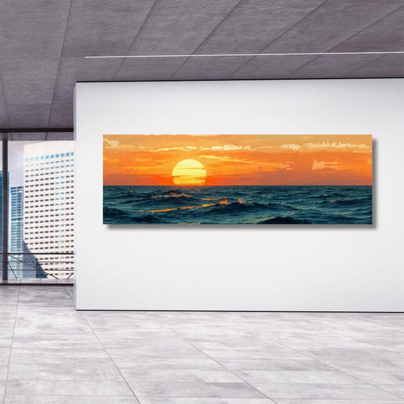 Sunset Panoramic Wall Art,Warm Sun Canvas Print,Minimalist Sunset Wall Decor,Boho Landscape Canvas, Nature Sun Art for Living Room Wall art