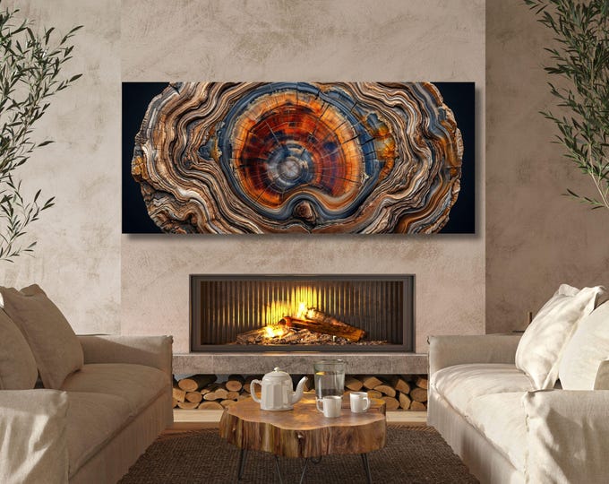 Panoramic Petrified Wood Tree Ring Print Agate Cross Section Horizontal Poster Design