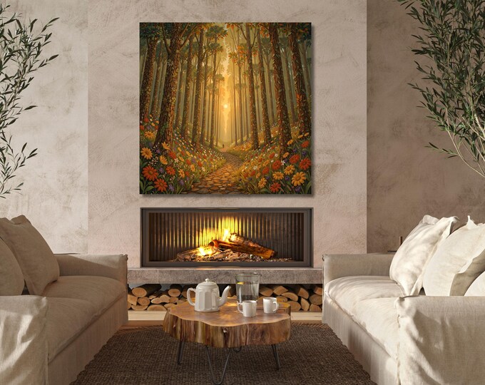 Colorful Floral Canvas Wall Art, Abstract Klimt Flower Art Boho Wall Décor Painting, Living room Wall Decor  Floral Large canvas wall art
