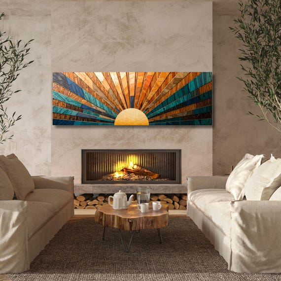 Abstract Sunset Canvas Art: Panoramic Boho Decor