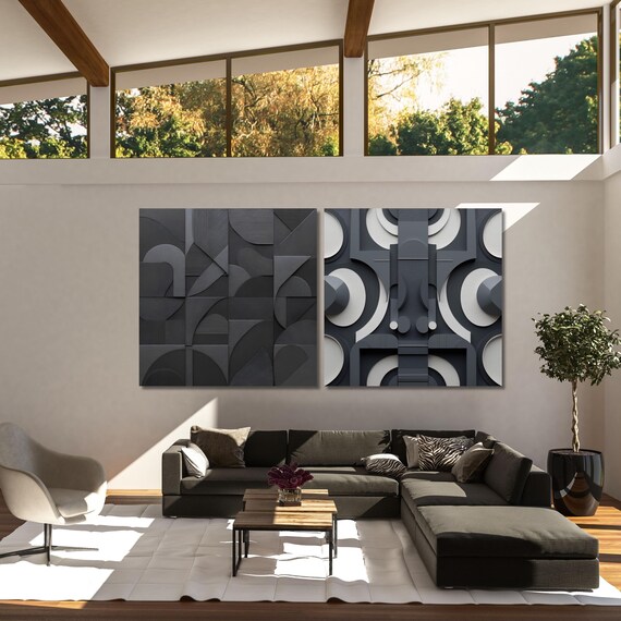 Set of 2 Geometric Abstract Wood Look Canvas Prints, Minimalist Natural Texture Wall Art, Modern Neutral Decor for Living Room or Office art