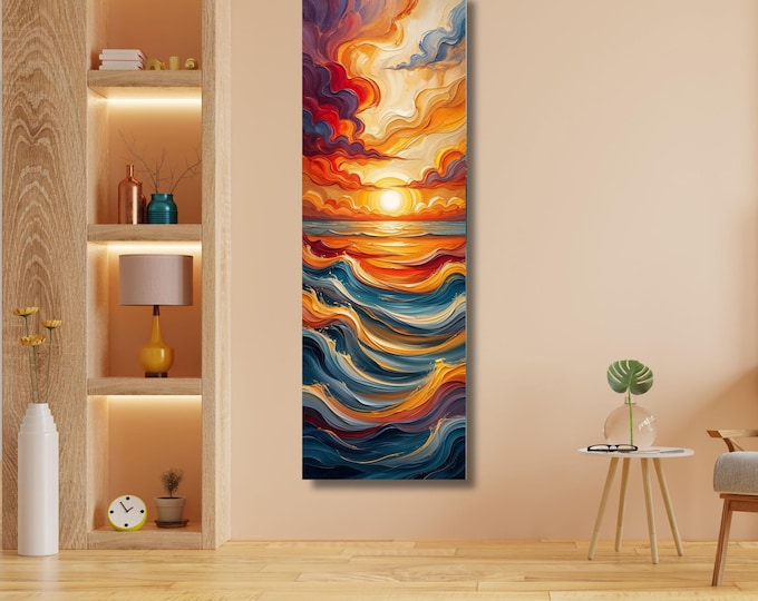 Panoramic Sunset Ocean Canvas, Japanese Style Framed Print (Large Size)
