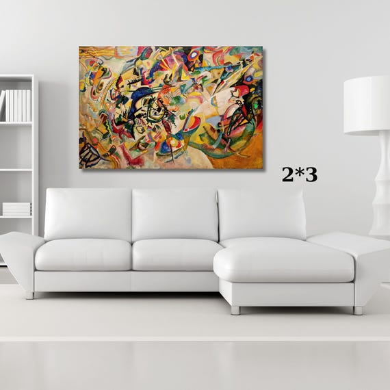 Panoramic Wassily Kandinsky Composition VII Inspired Canvas Wall Art,Abstract Colorful Circles Painting,Bauhaus Style Decor,Mid Century Art