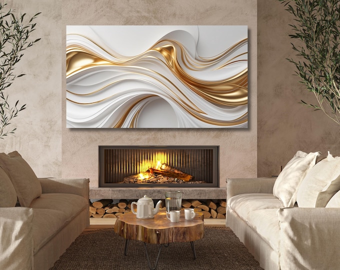Abstract Marble Canvas Art, Black Gold Decor, Luxury Wall Art