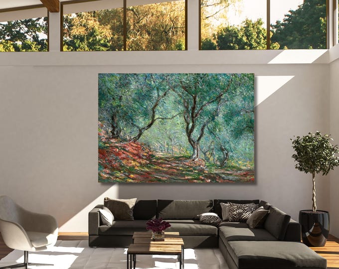 Monet Olive Trees Canvas Art Print: Vintage Green Wall Decor