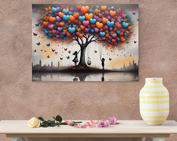 Banksy Style Tree of Life Canvas Wall Art – Urban Graffiti Nature Decor