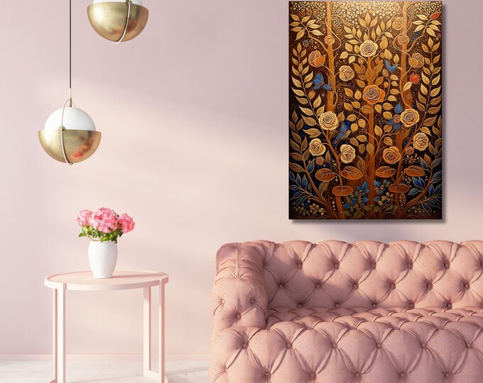 Klimt Inspired Canvas Poster - Floral Garden Artwork