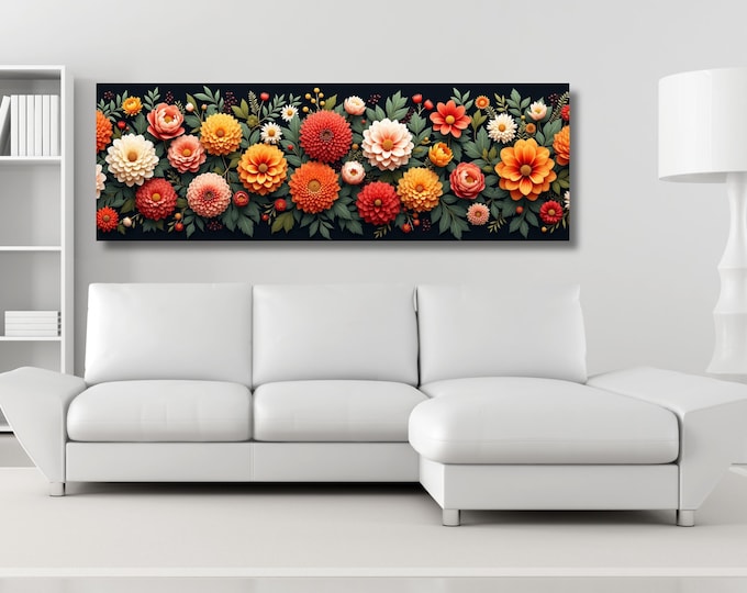 Botanical Wildflower Garden Canvas Wall Art, Horizontal Decor Poster