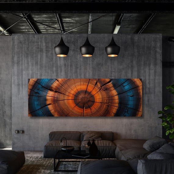 Panoramic Tree Ring Canvas Art: Natural Wood Stump Print