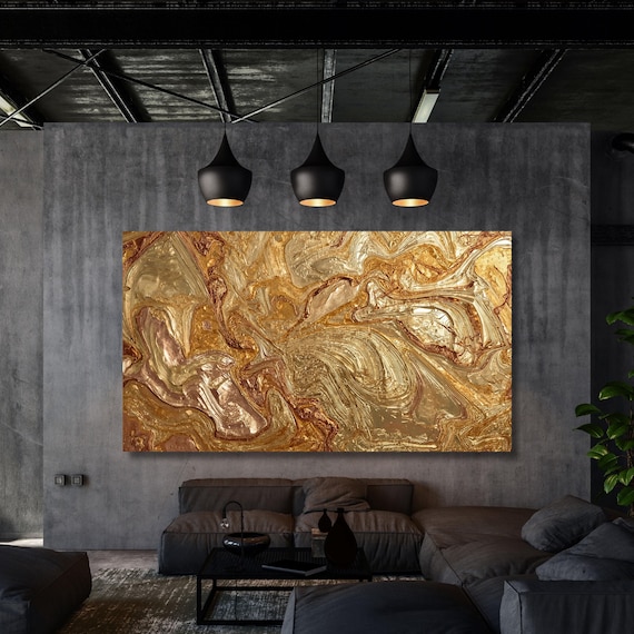 Gold and Copper Abstract Canvas Wall Art, Modern large copper artwork Print, Elegant Large Wall Decor, Luxury Textured Art for Living Room