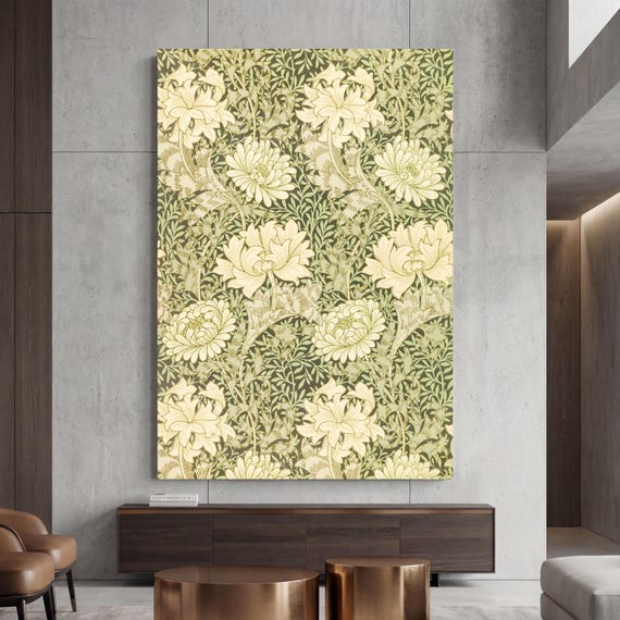 William Morris Chrysanthemum Canvas Art, Large Victorian Floral Wall Decor, Arts and Crafts Movement Print, Vintage Botanical Mural