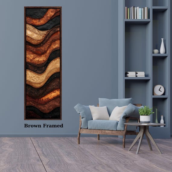 Tree Rings Long Narrow Canvas – Rustic Wood Texture Print Wall Art for Hallway or Above Bed – Natural Earth Tone Print Abstract Brown Black
