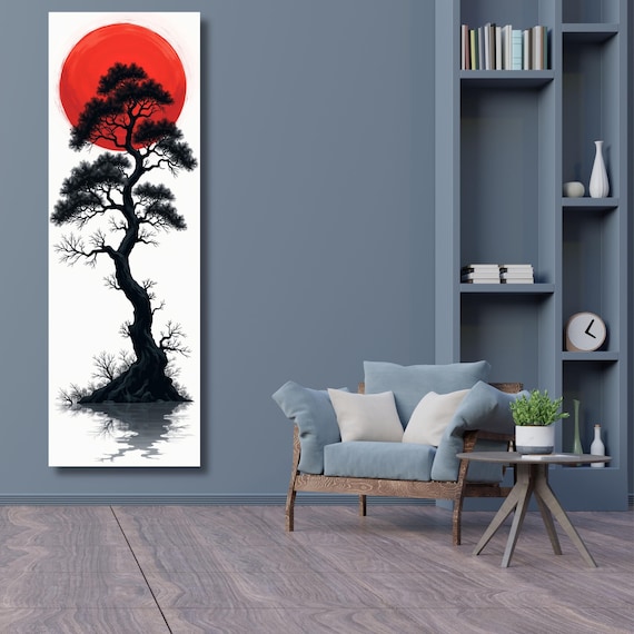 Japanese Maple Tree Sunset Canvas Art: Vintage Retro Print