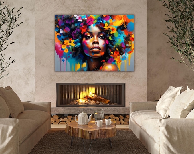 African Woman Wall Art,Abstract Canvas Wall Art Living Room Decor, Woman Canvas Print, Extra Large Wall Art,African American Art Home Decor