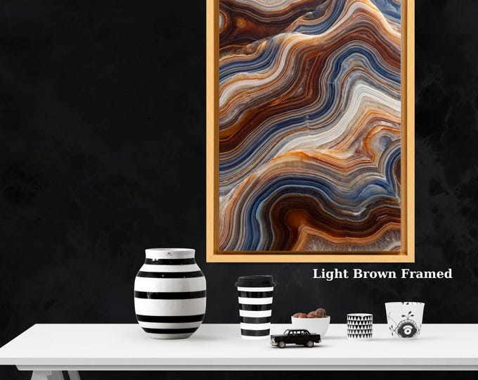 Abstract Swirl Rock Canvas Art, Blue Orange Geological Wall Decor, Vertical Canyon Texture Mural