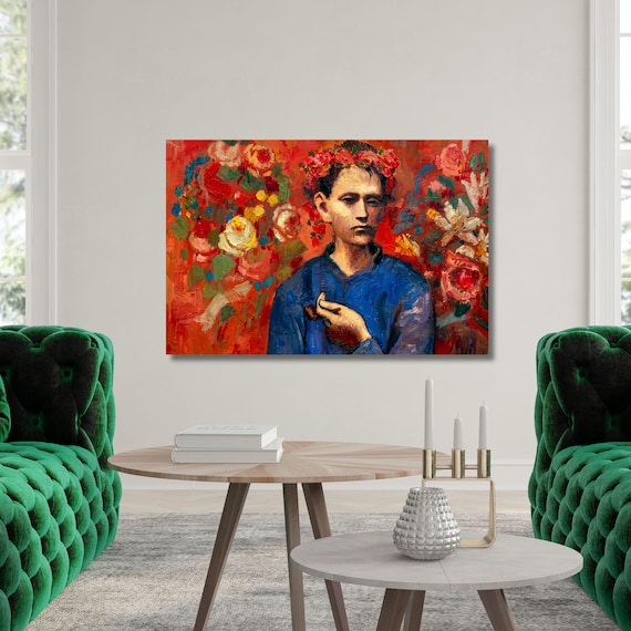 Pablo Picasso Garcon a la Pipe Canvas, Boy with a Pipe Print, Reimagined Colorful Picasso Art, Famous Masterpiece Reproduction