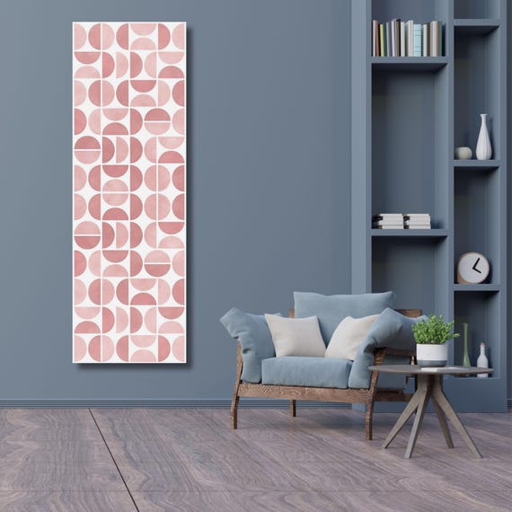 Dusty Rose Red Long Narrow Canvas Wall Art Vertical Framed Botanical Minimalist Artwork Long Thin Print for Hallway Living Room or Bedroom