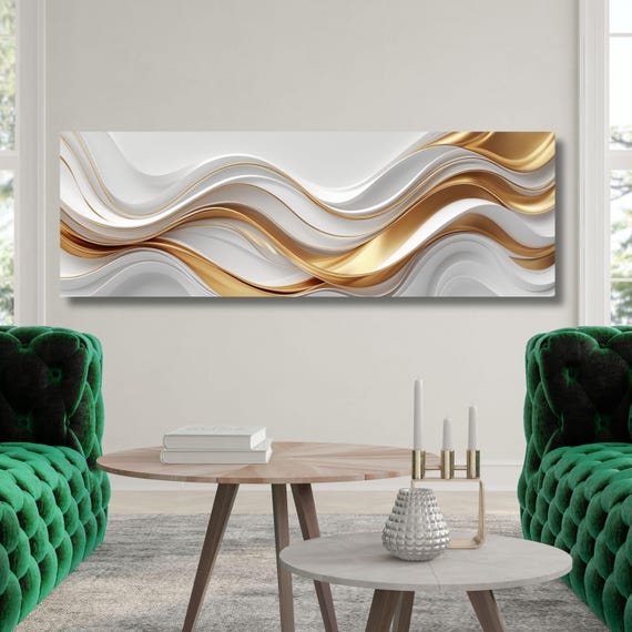 Panoramic Abstract Canvas Wall art, White Yellow blue Marble Canvas, Luxury Art, Abstract Decor, Abstract wall art Canvas, Contemporary Art