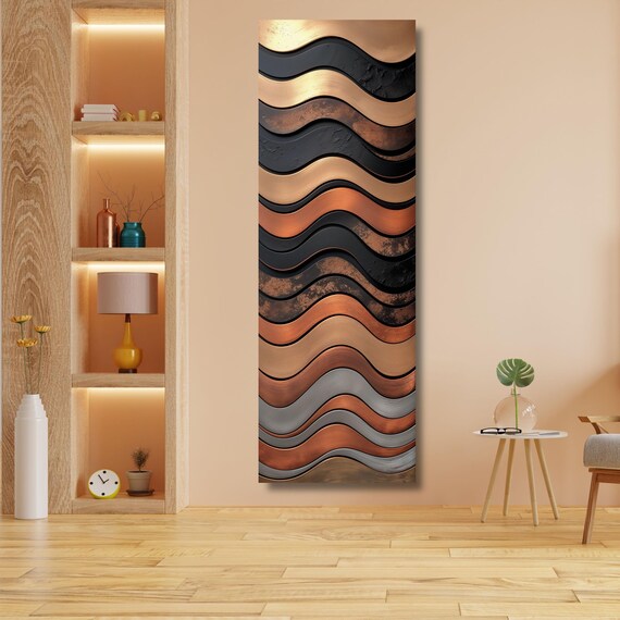 Abstract Brown and Black Canvas Print Tree Rings Long Narrow Rustic Wood Texture Print Wall Art for Hallway or Above Bed Natural Print