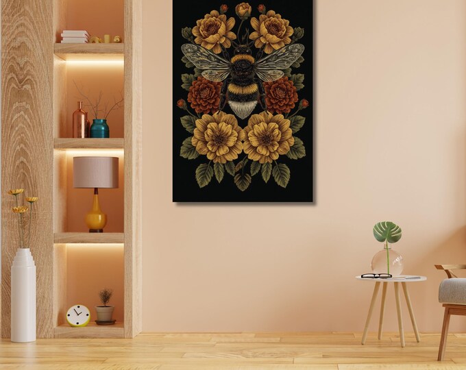 Bumble Bee Wall Art: Vintage Morris Style - Cotton Canvas Print