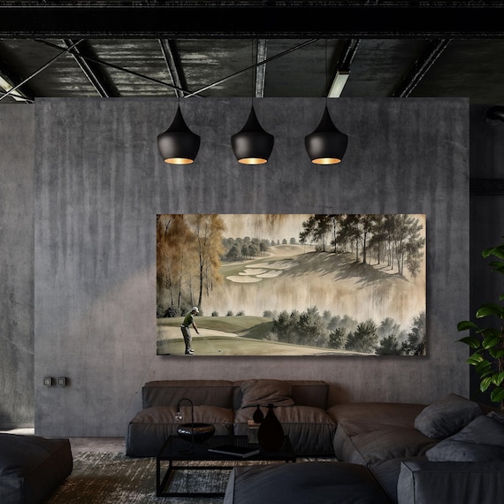 Vintage Golf Landscape Framed Canvas Print: Rustic Golfer Gift