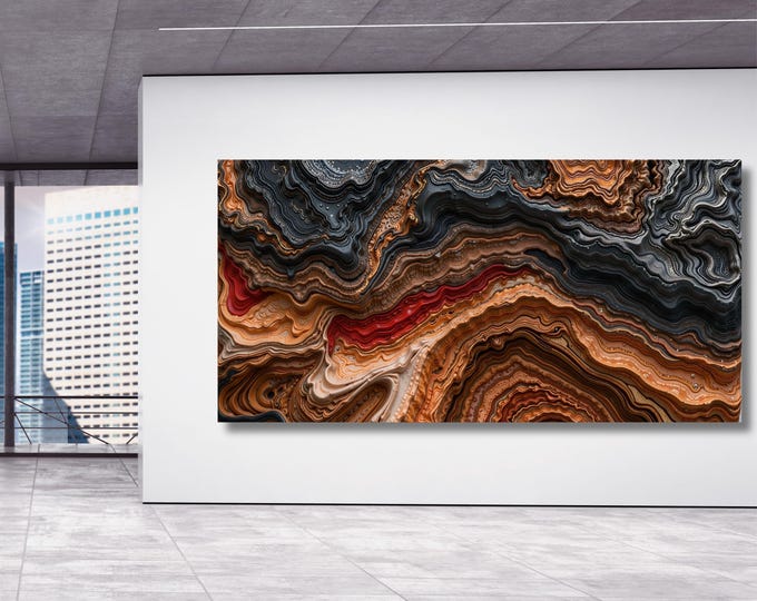 Natural Wood Texture Print Rustic Earthy Large Painting Elegant Modern Wall Decor Housewarming Gift art Abstract Waves Canvas Wall Art Ring