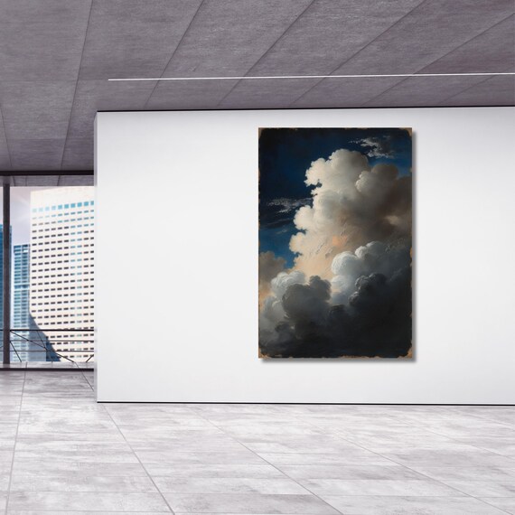 Blue Abstract Art Print Panoramic Cloud Canvas Wall Art Minimalist Wall Art Indigo Maximalist Decor Sky Art Night Sky Print Office Print art