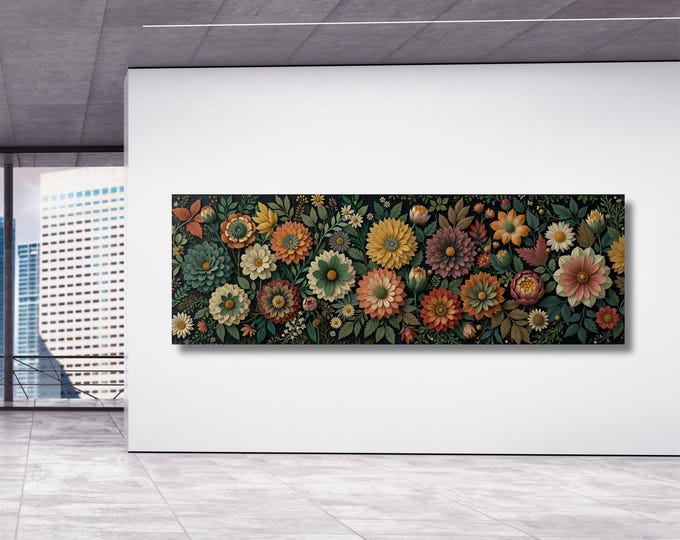 Botanical Garden Wildflowers Canvas Wall Art, Horizontal Decor Poster