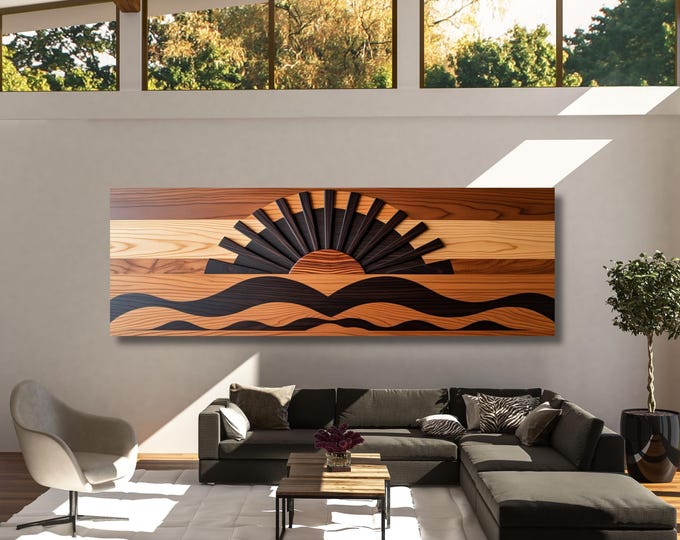 Boho Sunrise Wood Look Canvas Art – Earthy Bohemian Wall Decor – Above Bed Print
