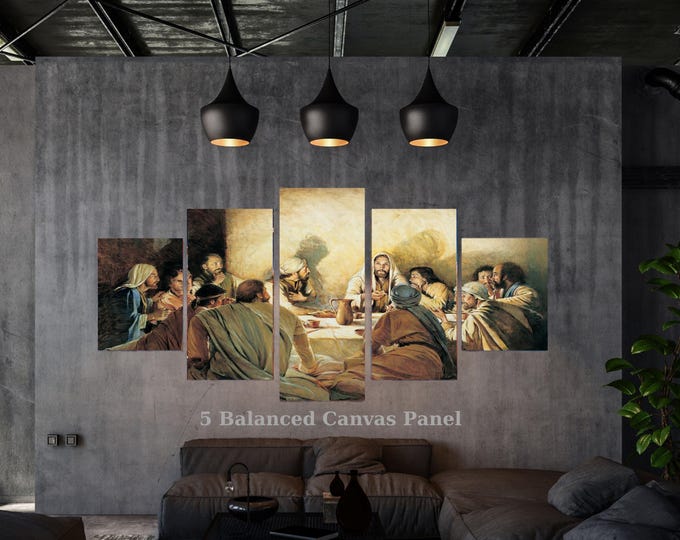5 Piece Last Supper Canvas Wall Art, Classic Religious Decor, Multi Panel Framed Ready to Hang Christian Mural, Large Gift