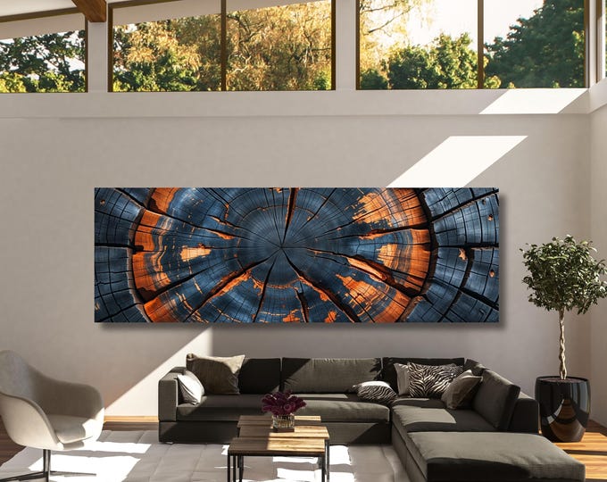 Panoramic Tree Rings Canvas Wall Art Elegant Natural Wall Art Great Design Solution for Echo Tree Ring Print of stump, Tree ring Canvas art